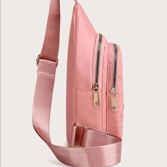 Sling bag crossbody pink pockets zipper quilted womens bags - Picture 8 of 8